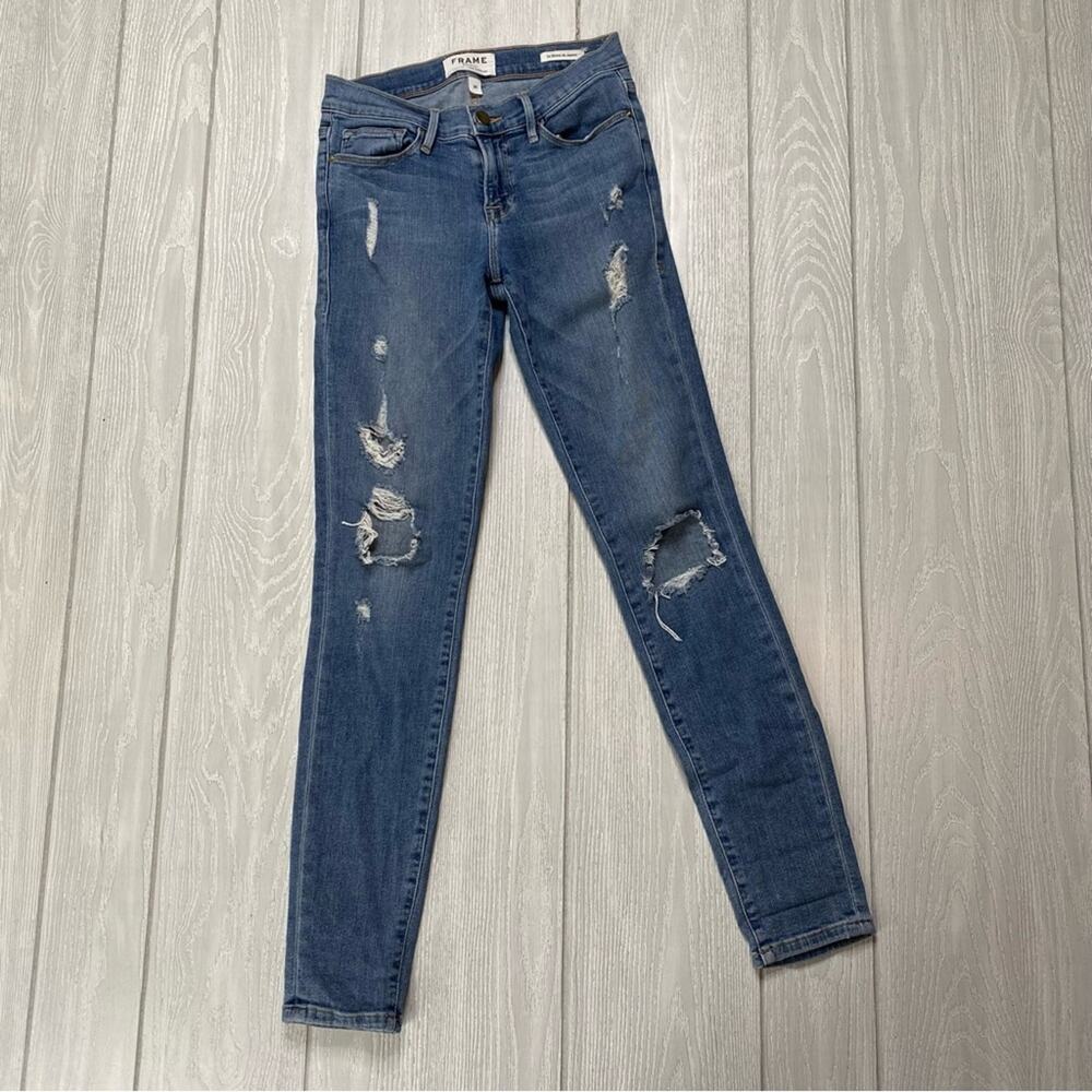 Frame Kittyhawk Distressed Denim Le Skinny de Jeanne Skinny Jeans Size 26